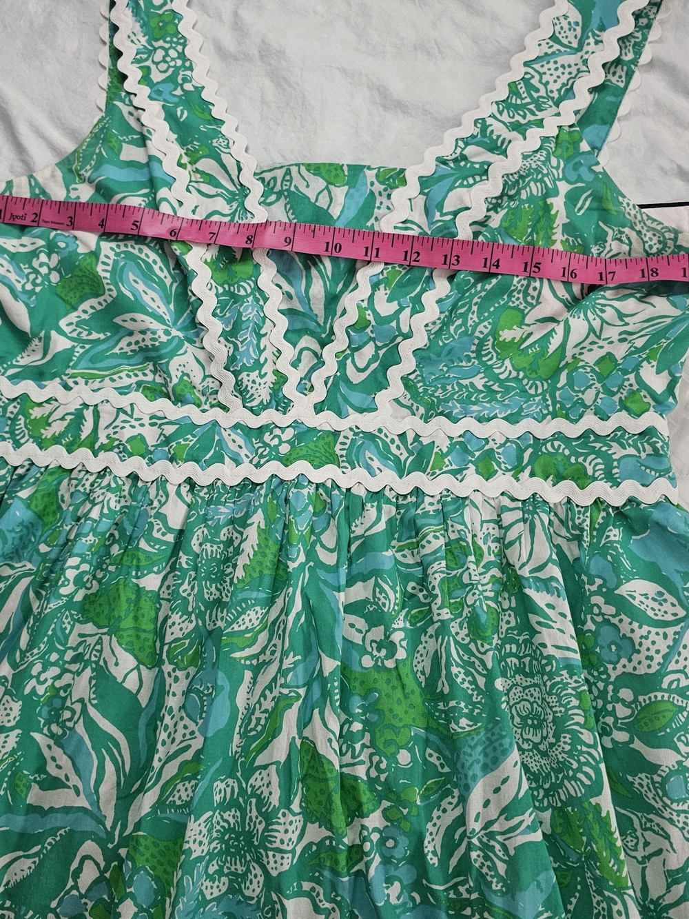 Lilly Pulitzer Turquoise Green Floral Midi Dress with White Trim - Picture 6 of 6